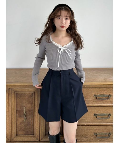 完売品　MACHATT　ボーダードッキングプルオーバー　フリル　ニット　洗える 完売品 MACHATT ボーダードッキングプルオーバー フリル ニット