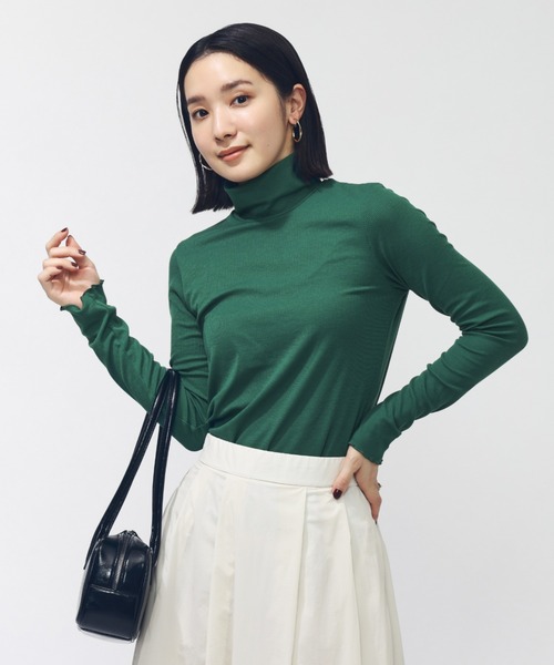TIGORA(ティゴラ)の「ティゴラ TIGORA ストレッチリブハイネックTシャツ(Tシャツ/カットソー・レディース・グリーン/ブラック/チャコールグレー/オフホワイト・S/M/L/XL)」の1枚目の写真