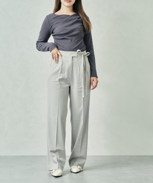 MISCH MASCH(ミッシュマッシュ)の「WEB限定 サイドリボンウーリッシュパンツ(スラックス・レディース・ピンク/ブラウン/グレー・M/S/L)」の6枚目の写真