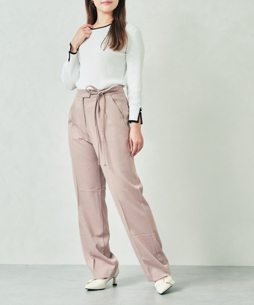 MISCH MASCH(ミッシュマッシュ)の「WEB限定 サイドリボンウーリッシュパンツ(スラックス・レディース・ピンク/ブラウン/グレー・M/S/L)」の5枚目の写真