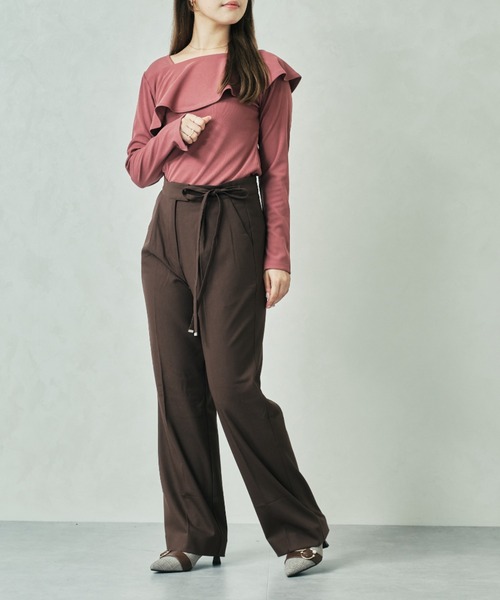 MISCH MASCH(ミッシュマッシュ)の「WEB限定 サイドリボンウーリッシュパンツ(スラックス・レディース・ピンク/ブラウン/グレー・M/S/L)」の14枚目の写真