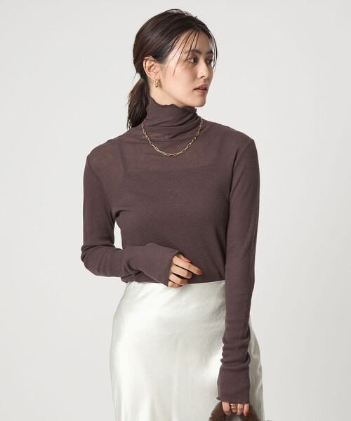 green label relaxing(グリーンレーベルリラクシング)の「テレコ タートルネック プルオーバー(Tシャツ/カットソー・レディース・オフホワイト/ブラック/ライトピンク/ダークブラウン/ダークグレー/その他1/ライトブルー・FREE)」の9枚目の写真
