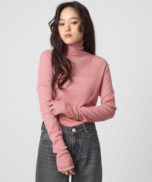 green label relaxing(グリーンレーベルリラクシング)の「テレコ タートルネック プルオーバー(Tシャツ/カットソー・レディース・オフホワイト/ブラック/ライトピンク/ダークブラウン/ダークグレー/その他1/ライトブルー・FREE)」の13枚目の写真