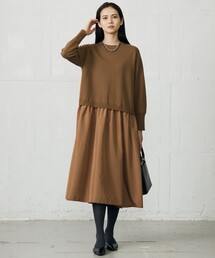 ウールミラノ異素材 ワンピース