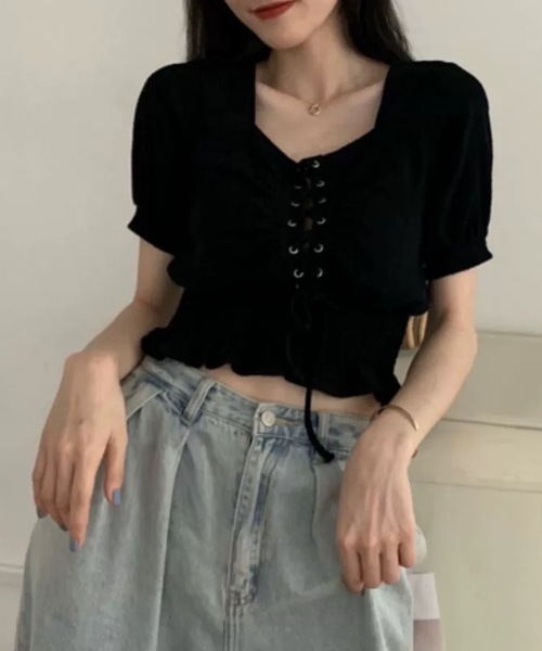 FUNdaysion(ファンデイション)の「レースアップブラウス(Tシャツ/カットソー・レディース・ホワイト/ブラック・M)」の17枚目の写真