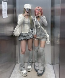 Never mind the XU / Chikashitsu+ | 【nmtc+】tie set check lace long sleeve / 【エヌエムティーシープラス】タイ付きチェックレース切り替え長袖Tシャツ(Tシャツ/カットソー)