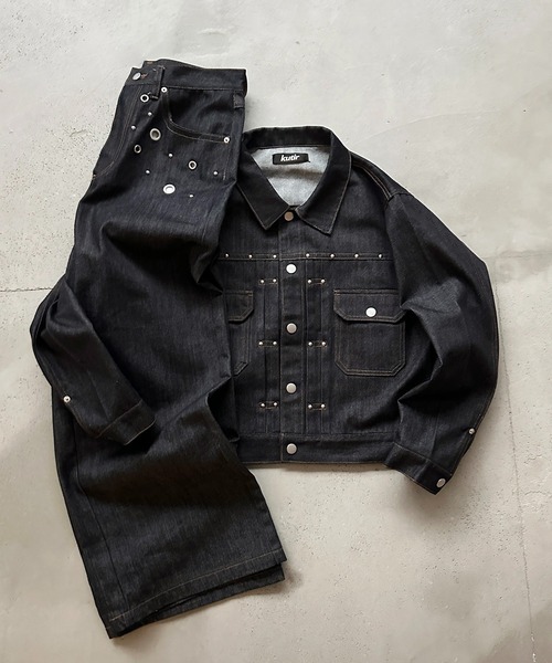 kutir（クティール）の「STUDS DESIGN RIGID SHORT DENIM JACKET／スタッズデザインリジットショートデニムジャケット（デニムジャケット・メンズ・インディゴブルー/ブラック・LARGE/MEDIUM）」の16枚目の写真