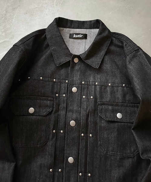kutir（クティール）の「STUDS DESIGN RIGID SHORT DENIM JACKET／スタッズデザインリジットショートデニムジャケット（デニムジャケット・メンズ・インディゴブルー/ブラック・LARGE/MEDIUM）」の17枚目の写真
