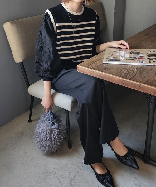 MAISON DE THERESE（メゾン ド テレーズ）の「フェイクツイン コントラスト ニット（ニット/セーター・レディース・アイボリー/ブラック・FREE）」の6枚目の写真