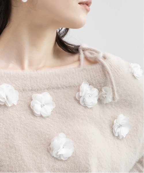 RANDA（ランダ）の「フラワーモチーフシャギーニットトップス（ニット/セーター・レディース・グレー/ピンク/アイボリー・FREE）」の22枚目の写真