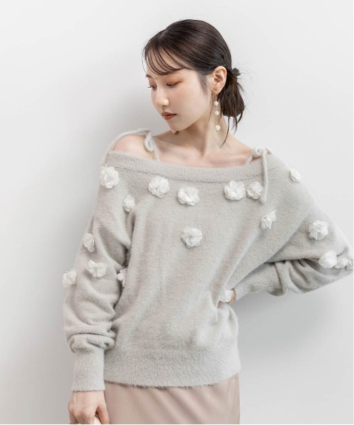 RANDA（ランダ）の「フラワーモチーフシャギーニットトップス（ニット/セーター・レディース・グレー/ピンク/アイボリー・FREE）」の20枚目の写真