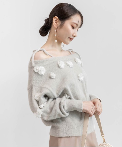 RANDA（ランダ）の「フラワーモチーフシャギーニットトップス（ニット/セーター・レディース・グレー/ピンク/アイボリー・FREE）」の19枚目の写真