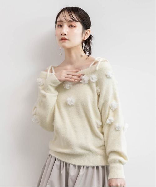 RANDA（ランダ）の「フラワーモチーフシャギーニットトップス（ニット/セーター・レディース・グレー/ピンク/アイボリー・FREE）」の17枚目の写真