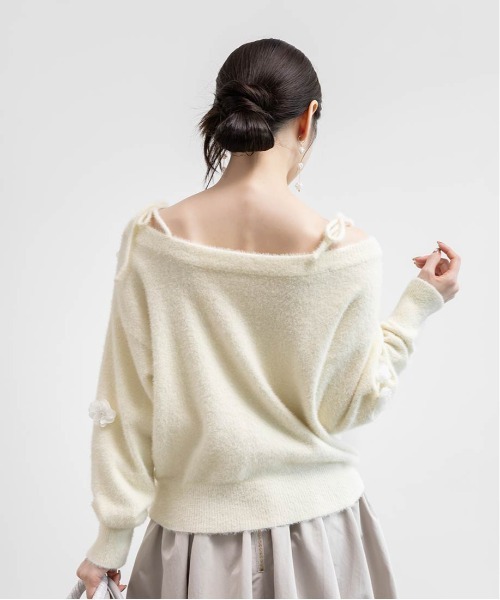 RANDA（ランダ）の「フラワーモチーフシャギーニットトップス（ニット/セーター・レディース・グレー/ピンク/アイボリー・FREE）」の16枚目の写真