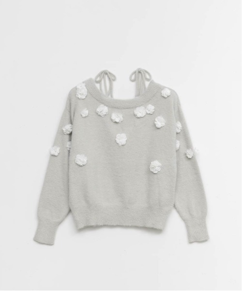 RANDA（ランダ）の「フラワーモチーフシャギーニットトップス（ニット/セーター・レディース・グレー/ピンク/アイボリー・FREE）」の14枚目の写真