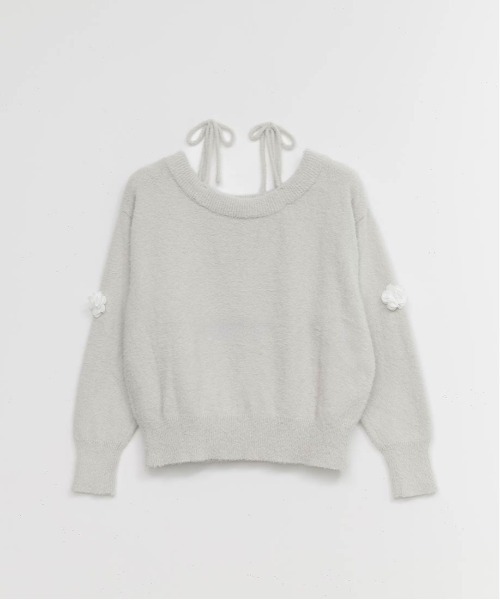 RANDA（ランダ）の「フラワーモチーフシャギーニットトップス（ニット/セーター・レディース・グレー/ピンク/アイボリー・FREE）」の13枚目の写真