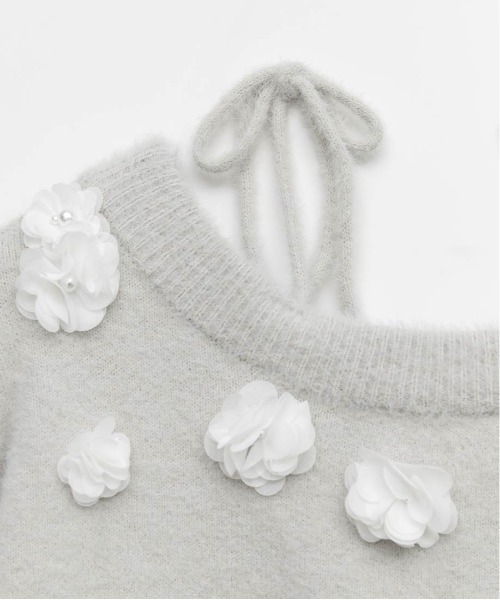 RANDA（ランダ）の「フラワーモチーフシャギーニットトップス（ニット/セーター・レディース・グレー/ピンク/アイボリー・FREE）」の12枚目の写真
