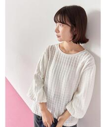 Samansa Mos2 blue | ジャカードボリュームスリーブプルオーバー(Tシャツ/カットソー)
