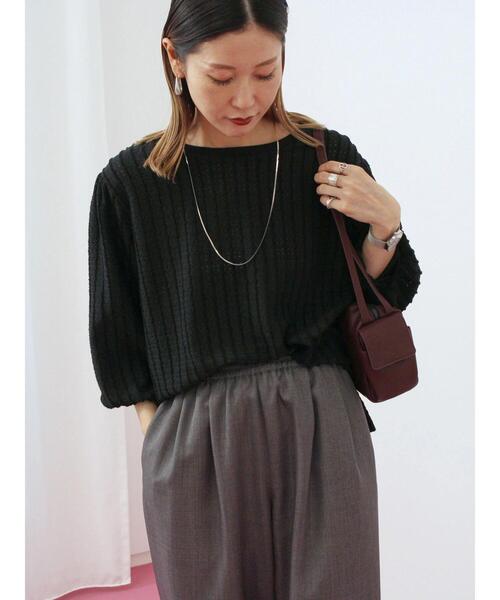 Samansa Mos2 blue(サマンサモスモスブルー)の「ジャカードボリュームスリーブプルオーバー(Tシャツ/カットソー・レディース・ブラウン/キナリ/ブラック・F)」の15枚目の写真