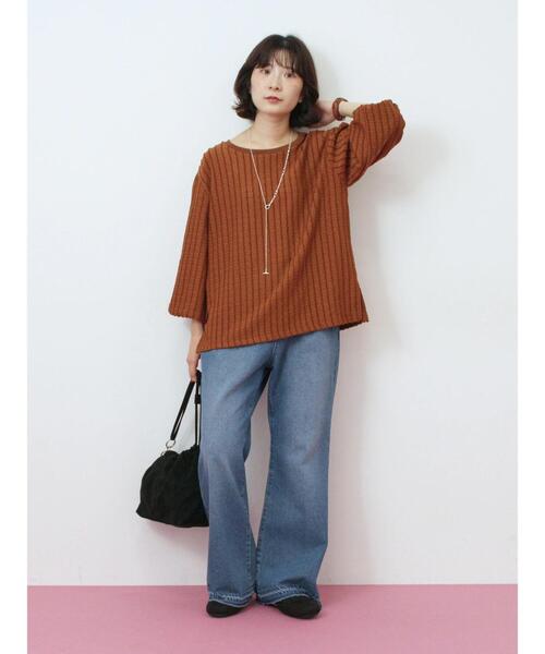 Samansa Mos2 blue(サマンサモスモスブルー)の「ジャカードボリュームスリーブプルオーバー(Tシャツ/カットソー・レディース・ブラウン/キナリ/ブラック・F)」の8枚目の写真