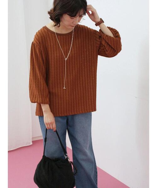 Samansa Mos2 blue(サマンサモスモスブルー)の「ジャカードボリュームスリーブプルオーバー(Tシャツ/カットソー・レディース・ブラウン/キナリ/ブラック・F)」の9枚目の写真