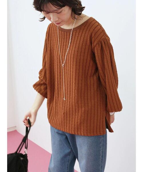 Samansa Mos2 blue(サマンサモスモスブルー)の「ジャカードボリュームスリーブプルオーバー(Tシャツ/カットソー・レディース・ブラウン/キナリ/ブラック・F)」の10枚目の写真