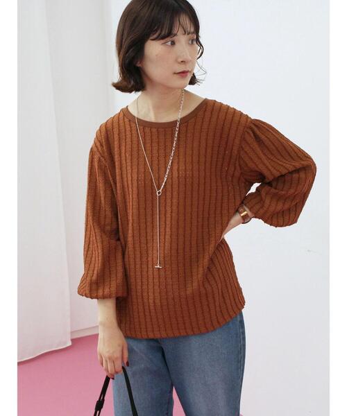 Samansa Mos2 blue(サマンサモスモスブルー)の「ジャカードボリュームスリーブプルオーバー(Tシャツ/カットソー・レディース・ブラウン/キナリ/ブラック・F)」の11枚目の写真