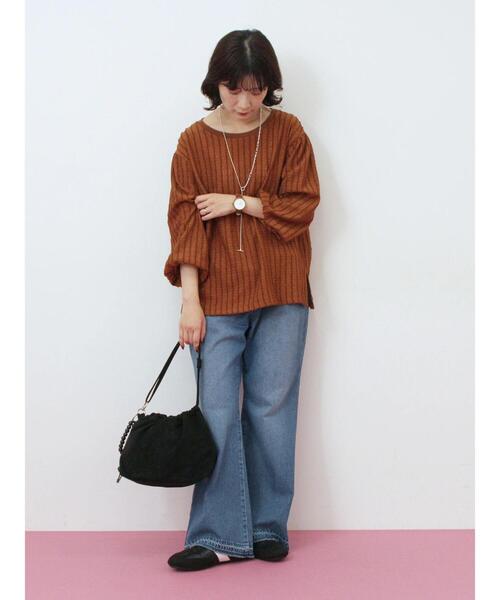 Samansa Mos2 blue(サマンサモスモスブルー)の「ジャカードボリュームスリーブプルオーバー(Tシャツ/カットソー・レディース・ブラウン/キナリ/ブラック・F)」の12枚目の写真