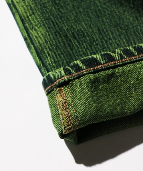 GUNG HO（ガンホー）の「GUNG HO / ガンホー DENIM TAPARED PANTS OVER DYE ワイドデニムパンツ（デニムパンツ・メンズ・パープル/グリーン・SMALL/MEDIUM/LARGE）」の8枚目の写真