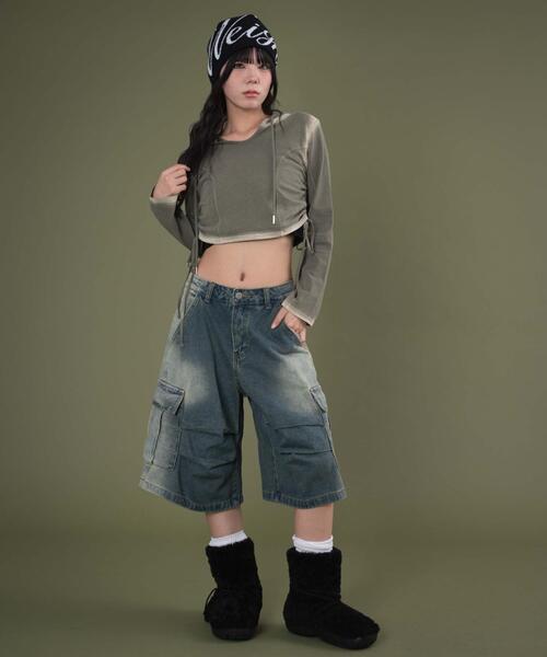 dispark（ディスパーク）の「DISPARK/【25年秋冬新作】サイドギャザーブリーチフーディー（Tシャツ/カットソー・レディース・カーキ/ブラック・FREE）」の3枚目の写真