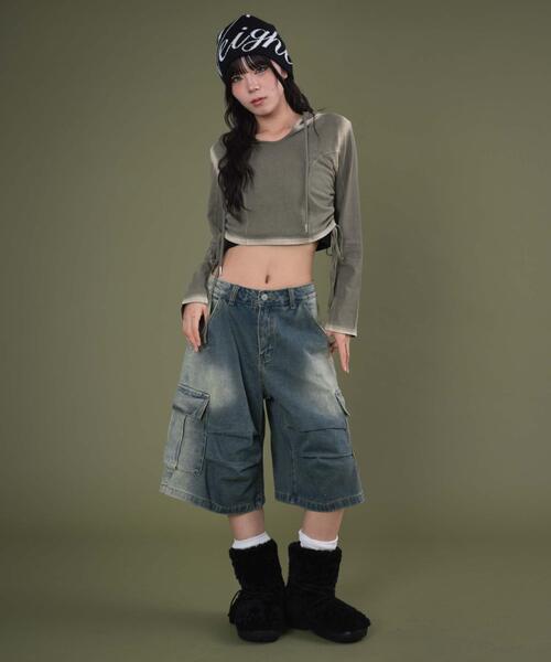 dispark（ディスパーク）の「DISPARK/【25年秋冬新作】サイドギャザーブリーチフーディー（Tシャツ/カットソー・レディース・カーキ/ブラック・FREE）」の7枚目の写真