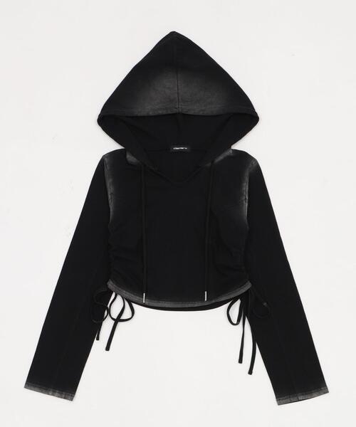 dispark（ディスパーク）の「DISPARK/【25年秋冬新作】サイドギャザーブリーチフーディー（Tシャツ/カットソー・レディース・カーキ/ブラック・FREE）」の8枚目の写真