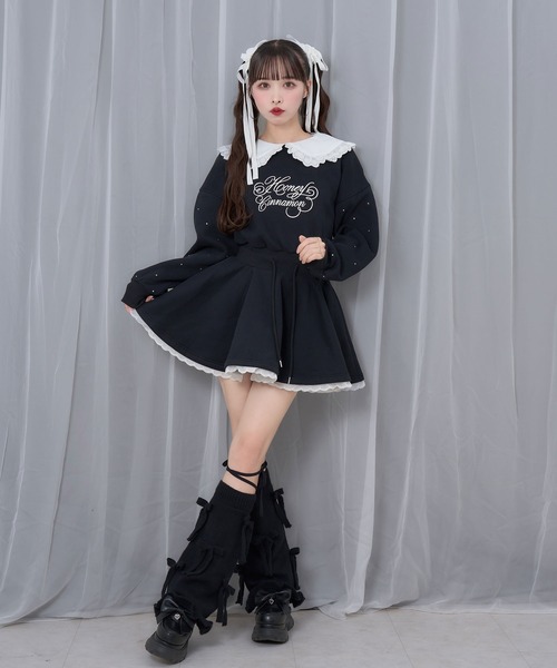 Honey Cinnamon（ハニーシナモン）の「袖ビジュー裏起毛スウェットワンピース（ワンピース・レディース・ホワイト/ブラック・FREE）」の6枚目の写真