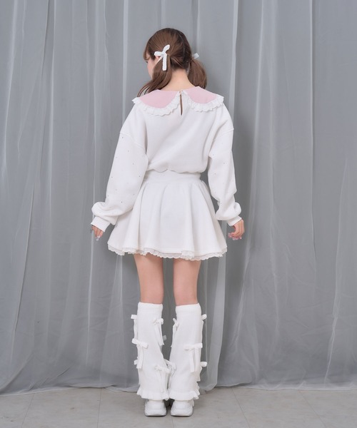 Honey Cinnamon（ハニーシナモン）の「袖ビジュー裏起毛スウェットワンピース（ワンピース・レディース・ホワイト/ブラック・FREE）」の12枚目の写真