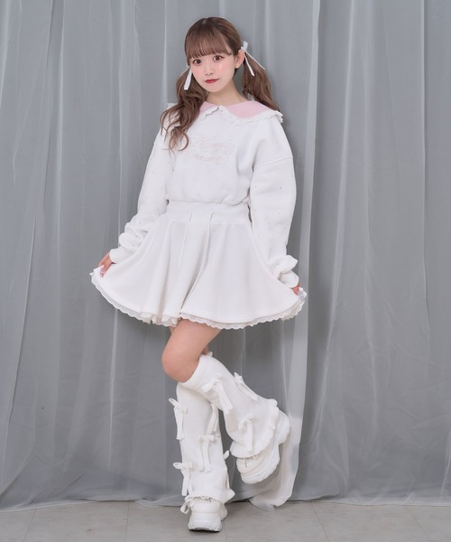 Honey Cinnamon（ハニーシナモン）の「袖ビジュー裏起毛スウェットワンピース（ワンピース・レディース・ホワイト/ブラック・FREE）」の11枚目の写真