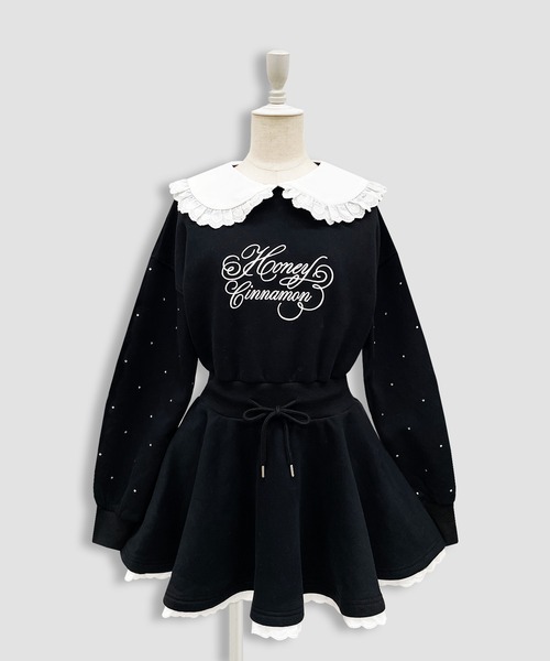 Honey Cinnamon（ハニーシナモン）の「袖ビジュー裏起毛スウェットワンピース（ワンピース・レディース・ホワイト/ブラック・FREE）」の7枚目の写真
