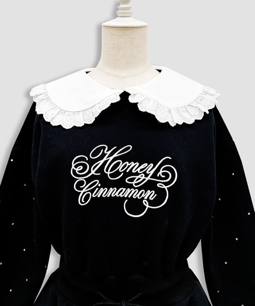 Honey Cinnamon（ハニーシナモン）の「袖ビジュー裏起毛スウェットワンピース（ワンピース・レディース・ホワイト/ブラック・FREE）」の10枚目の写真
