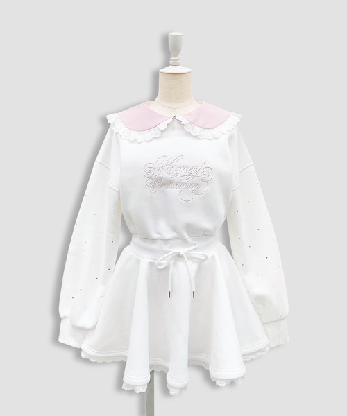 Honey Cinnamon（ハニーシナモン）の「袖ビジュー裏起毛スウェットワンピース（ワンピース・レディース・ホワイト/ブラック・FREE）」の13枚目の写真