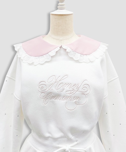 Honey Cinnamon（ハニーシナモン）の「袖ビジュー裏起毛スウェットワンピース（ワンピース・レディース・ホワイト/ブラック・FREE）」の16枚目の写真