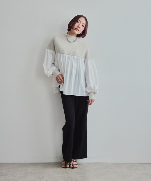 LHELBIE(レルビエ)の「ミラノリブドッキングニット(ニット/セーター・レディース・グレー/アイボリー/ブラック・M)」の8枚目の写真