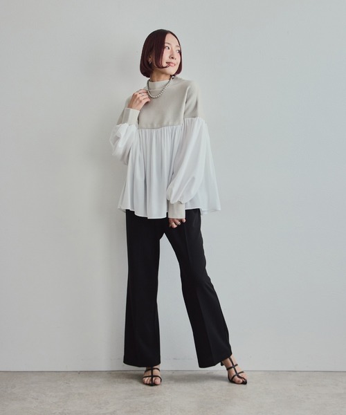 LHELBIE(レルビエ)の「ミラノリブドッキングニット(ニット/セーター・レディース・グレー/アイボリー/ブラック・M)」の6枚目の写真