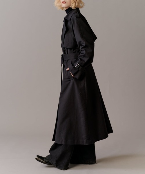 (美品)米沢織の黒い薄ロングコート mi-企画】ロングトレンチコート（トレンチコート）｜Lui's（ルイス）の