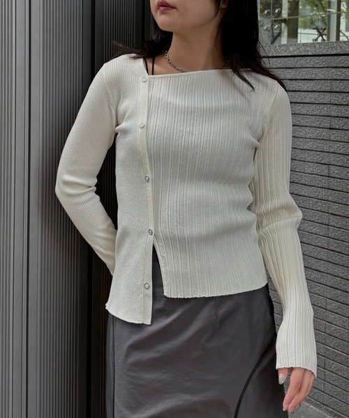 &g'aime（アンジェム）の「【&g'aime】MIXリブニット　Mixed Rib Knit（ニット/セーター・レディース・ブラック/レンガ/ホワイト/チャコールグレー・FREE）」の2枚目の写真