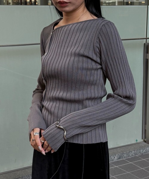 &g'aime（アンジェム）の「【&g'aime】MIXリブニット　Mixed Rib Knit（ニット/セーター・レディース・ブラック/レンガ/ホワイト/チャコールグレー・FREE）」の14枚目の写真