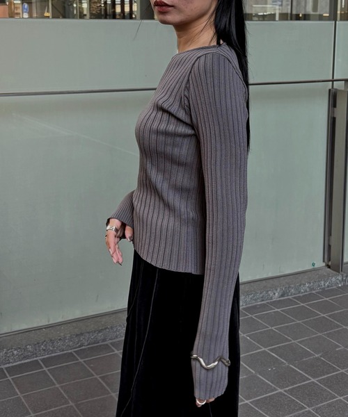 &g'aime（アンジェム）の「【&g'aime】MIXリブニット　Mixed Rib Knit（ニット/セーター・レディース・ブラック/レンガ/ホワイト/チャコールグレー・FREE）」の15枚目の写真