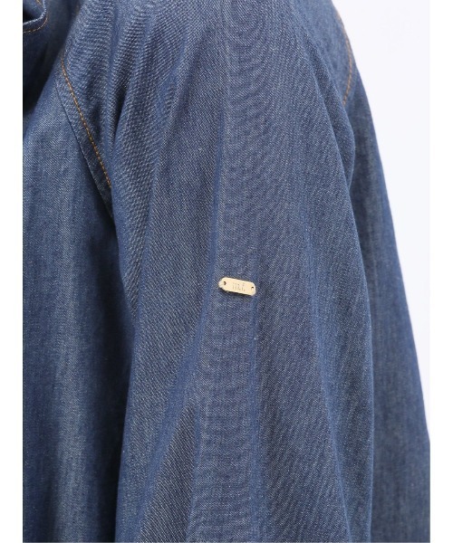 m.f.editorial（エムエフエディトリアル）の「【ややゆったり リラックス】m.f.エディトリアルレディース  ボウタイ付き バンドカラー デニムブラウス（シャツ/ブラウス・レディース・サックスブルー/ネイビー・LARGE/MEDIUM）」の10枚目の写真