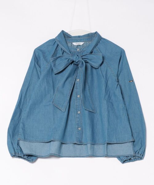 m.f.editorial（エムエフエディトリアル）の「【ややゆったり リラックス】m.f.エディトリアルレディース  ボウタイ付き バンドカラー デニムブラウス（シャツ/ブラウス・レディース・サックスブルー/ネイビー・LARGE/MEDIUM）」の16枚目の写真