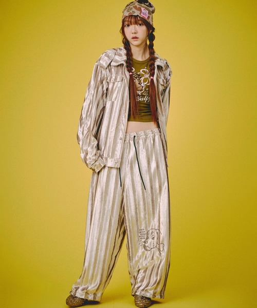 GALFY　ガルフィー　セットアップ　ベロア　光沢　シルバー　上下フリーサイズ セール】GALFY（ガルフィー）構成員SET UP/ベロアジャケット＆イージー