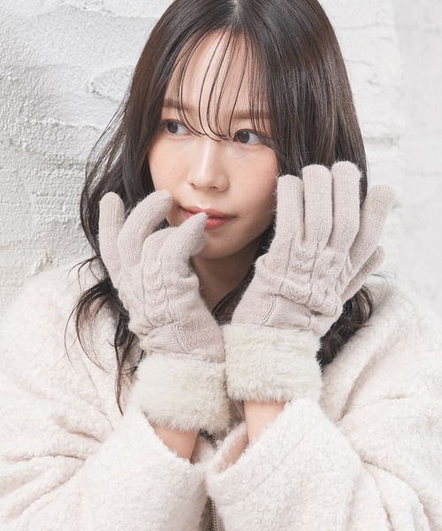 ハニぽか】リボン付ケーブル編手袋（手袋）｜Honeys（ハニーズ）の
