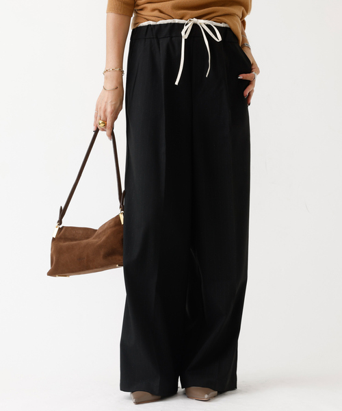 DESIGNWORKS（デザインワークス）の「スマートラメストライプレイヤードパンツ（その他パンツ・レディース・ブラック/グレー・フリー）」の2枚目の写真